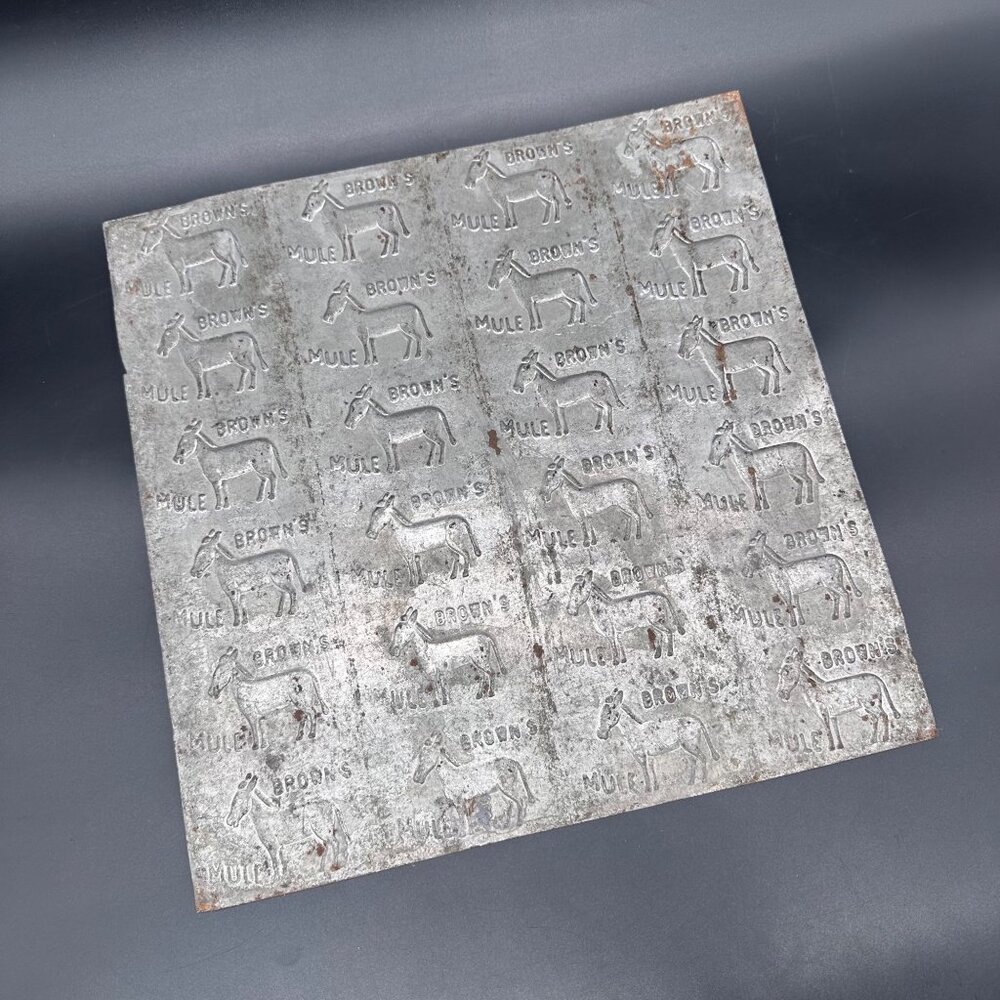 1920s Browns Mule Chewing Tobacco Tin Stamp Press Plate Advertising Rustic Decor